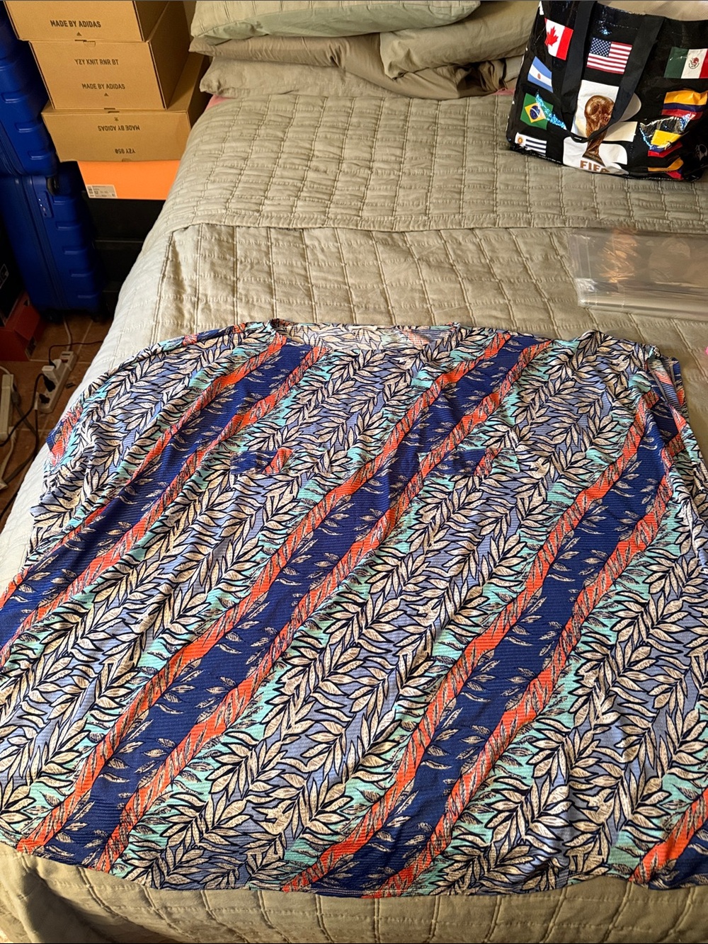 easel Navy with Coral and Teal Leaf Stripes oversized can be used as a cover up
